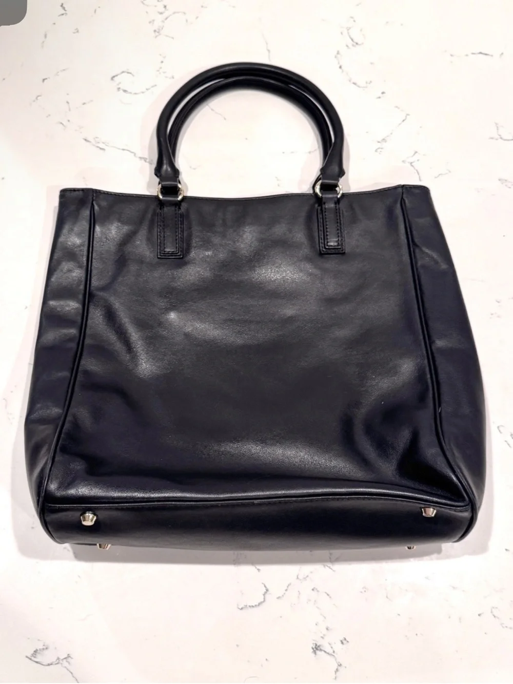 Barneys New York Black Leather Top-Handle Tote